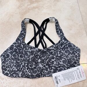lululemon athletica Black & White Lace-Print Strappy Sports Bra